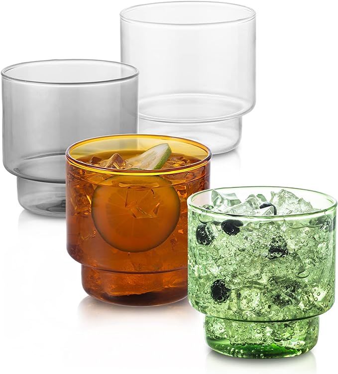 INSETLAN Vintage Glassware Set of 4, Stackable Colored Drinking Glass Cups, Premium Glass Tumbler... | Amazon (US)