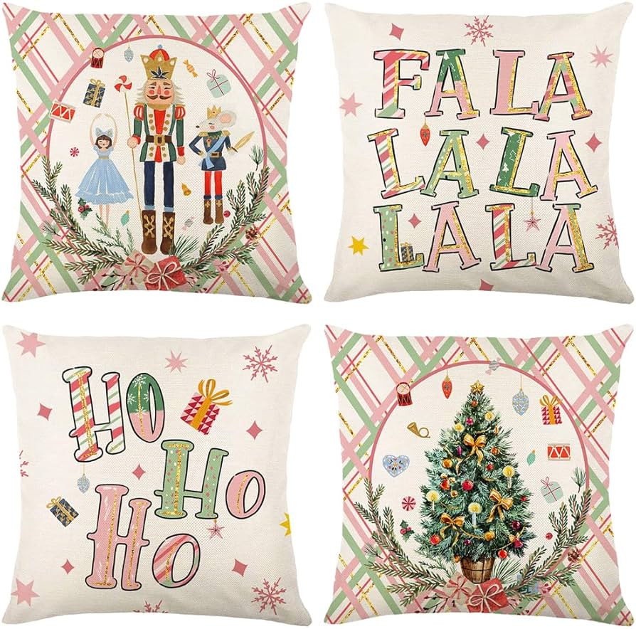 Nutcracker Pillow Covers Christmas Tree Pillow Cases Decorative Throw Pillows 18 x 18 Set of 4 Xm... | Amazon (US)