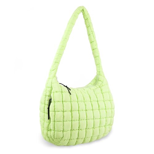 Quilted Puffer Tote Bag for Women,Large Puffer Crossbody Shoulder Lightweight Nylon Hobo Pouch with Zipper,Purse Puffy Quilted Carryall Bag Oversized Padding Tote for Daily Travel(Light Green) | Amazon (US)