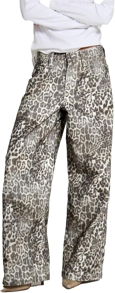 Kedera Women's Leopard Printed Straight Jeans Loose Y2K Jeans Casual Boyfriend Vintage Streetwear... | Amazon (US)