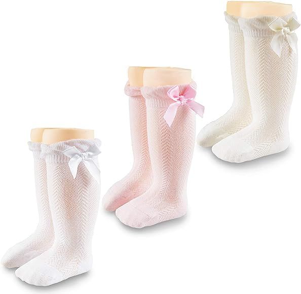 CozyWay Baby Girls Knee High Socks 3/6 Pack Bow Long Stockings Infants Toddlers Ruffled Socks Sch... | Amazon (US)