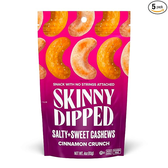 SkinnyDipped Salty + Sweet Cinnamon Crunch Cashew, Healthy Snack, Plant Protein, Gluten Free, 4 o... | Amazon (US)