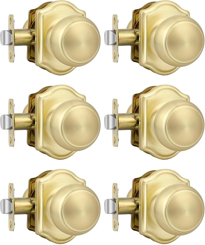 goldenwarm 6 Pack Brushed Gold Passage Door Knobs, Classic-Style Closet Door Knobs Set, Closet & ... | Amazon (US)