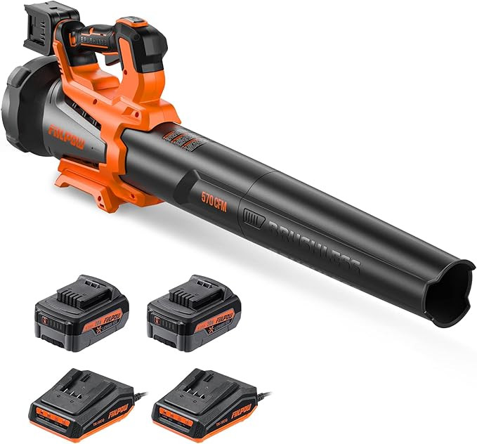 FIILPOW 40V 570CFM Leaf Blower, Brushless Leaf Blower Cordless with 2×4.0Ah Battery and Fast Cha... | Amazon (US)