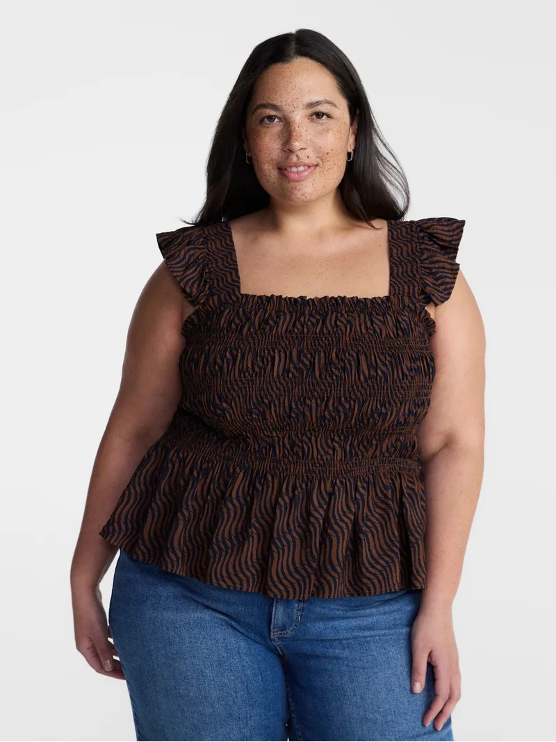 Terra & Sky Women\u2019s Plus Sleeveless Smocked Tank Top, Sizes 0X-5X | Walmart (US)