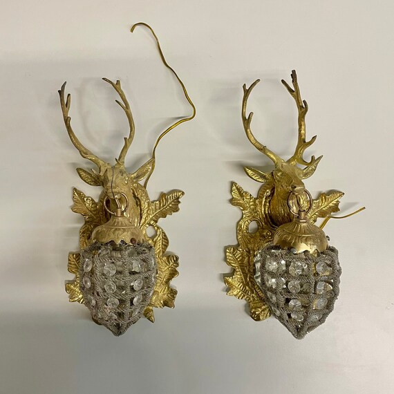 French Stag Sconce Deer Chandelier Stag a Pair Vintage | Etsy | Etsy (US)