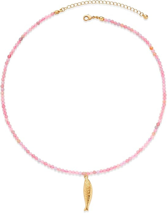 Boho Fish Necklace for Women - Colorful Crystal Chain Sardine Pendant Necklaces, Bohemian Beach J... | Amazon (US)