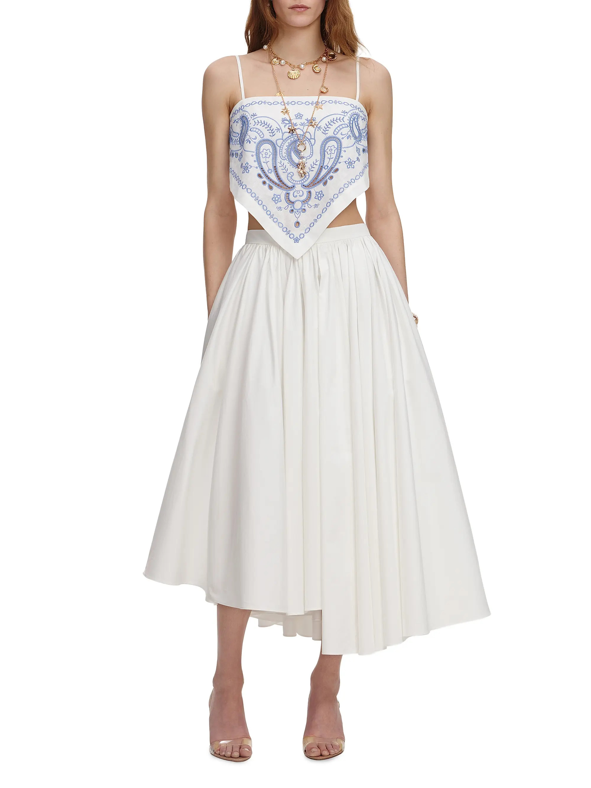 Bandana Embroidered Linen-Cotton Crop Top | Saks Fifth Avenue