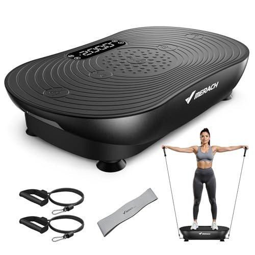 MERACH Vibration Plate Exercise Machine, Vibrating Platform for Lymphatic Drainage Weight Loss Muscle Activation, Full Body Home Exercise Equipment with LED Touch Screen Bluetooth Pull Cord | Amazon (US)