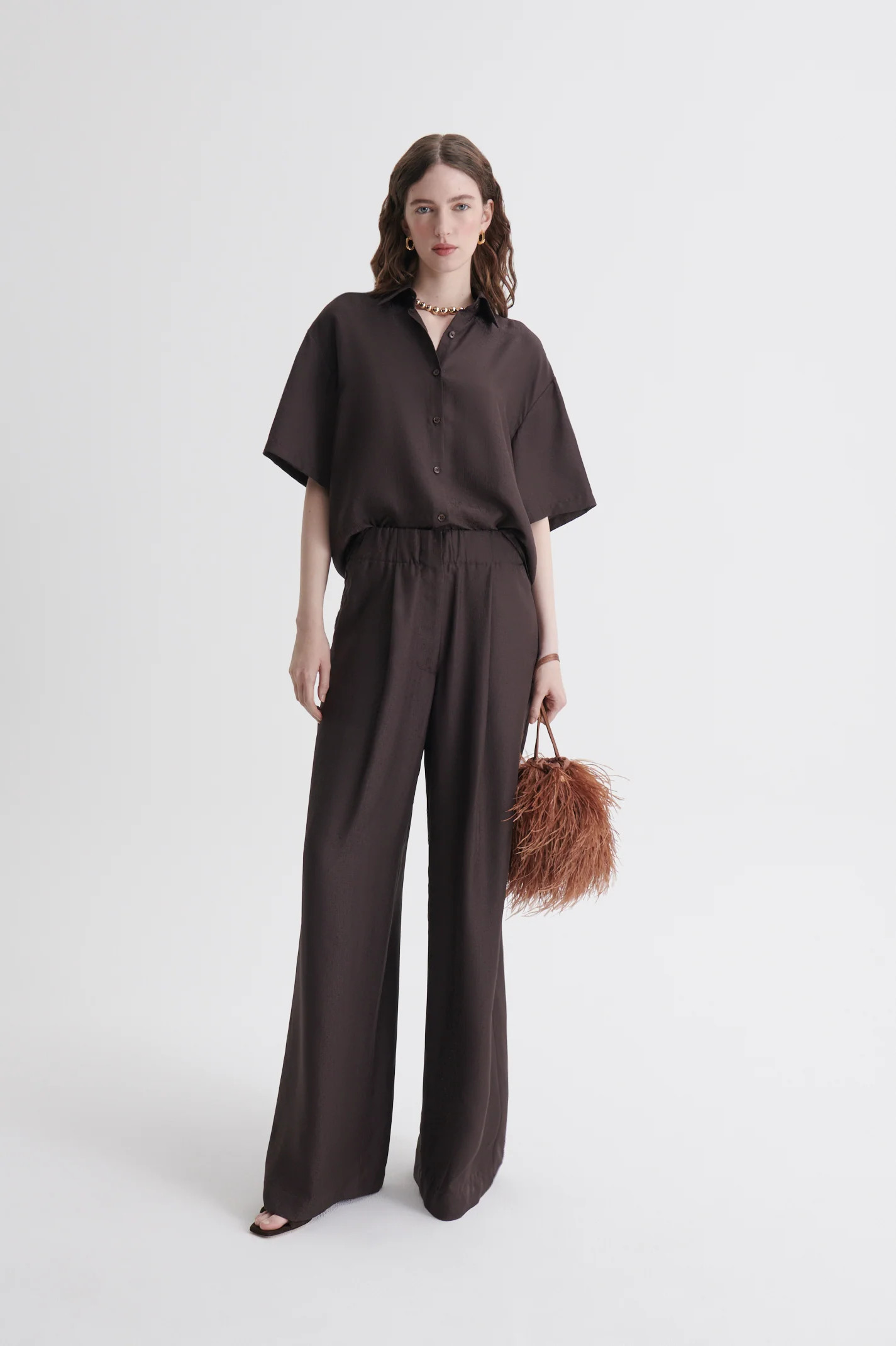 SILK JACQUARD TROUSER - ESPRESSO - Scanlan Theodore | Scanlan Theodore AU