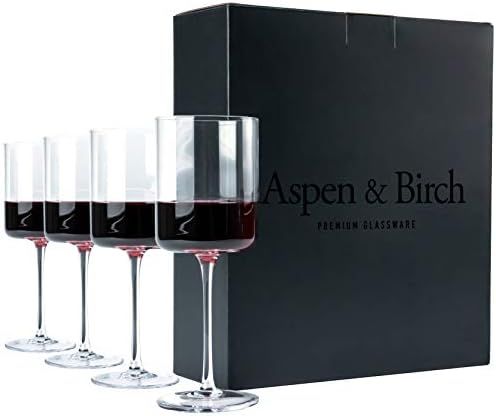 Aspen & Birch - Modern Wine Glasses Set of 4 - Red Wine Glasses or White Wine Glasses, Premium Cr... | Amazon (US)