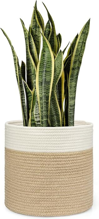Dahey Jute Spliced Cotton Rope Plant Basket Modern Woven Storage Basket for 12" Floor Indoor Plan... | Amazon (US)