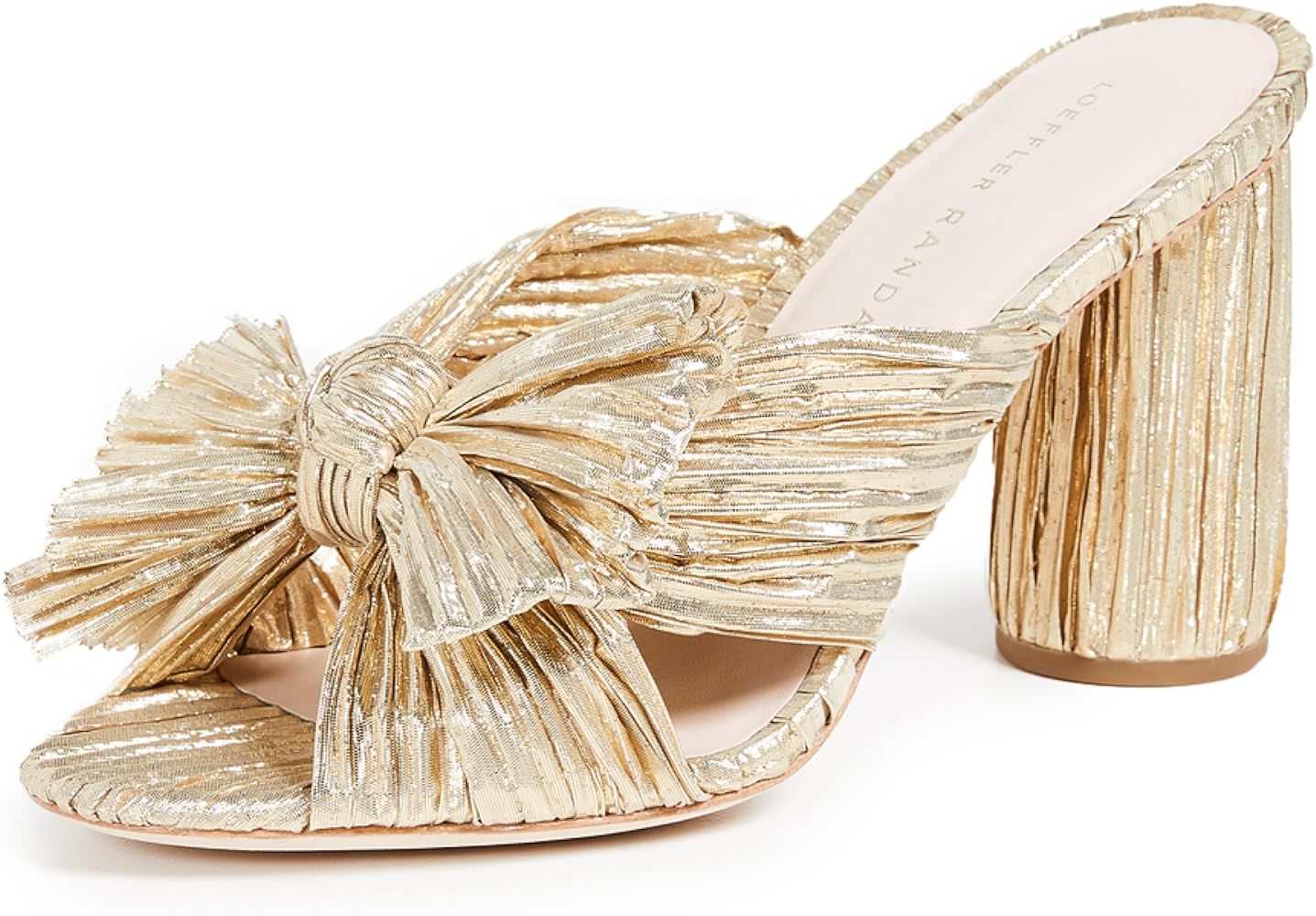 Amazon.com | Loeffler Randall Women's Penny Pleated Knot Mule Heeled Sandal, Gold, 7 | Heeled San... | Amazon (US)