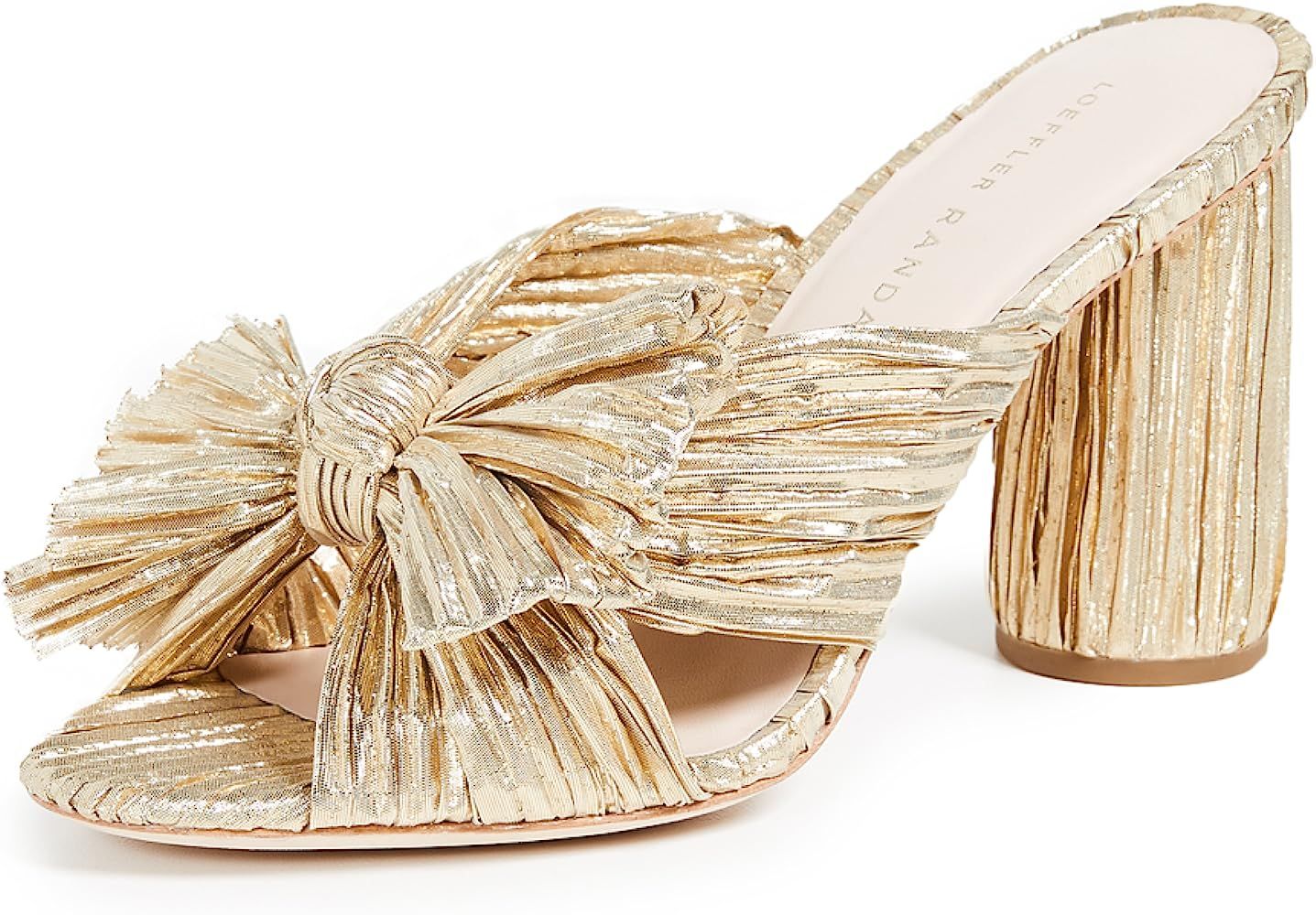 Amazon.com | Loeffler Randall Women's Penny Pleated Knot Mule Heeled Sandal, Gold, 7 | Heeled San... | Amazon (US)