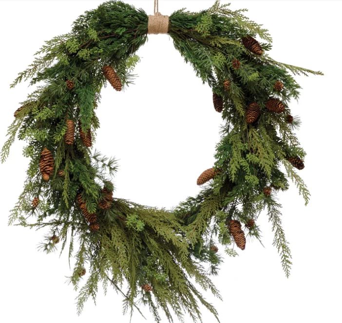 Green Oversized Faux Pine Pinecones & Wrapped Jute Hanger Wreath | 305 Deco Living & Co