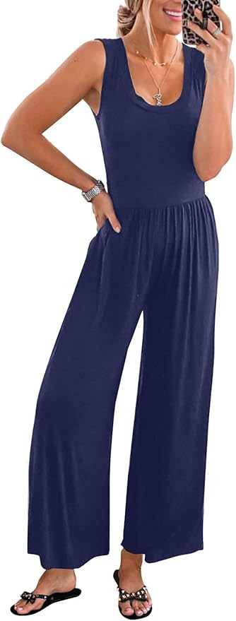 BLENCOT Womens Casual Loose Sleeveless Adjustable Spaghetti Strap Jumpsuits Long Pant Romper Jump... | Amazon (US)
