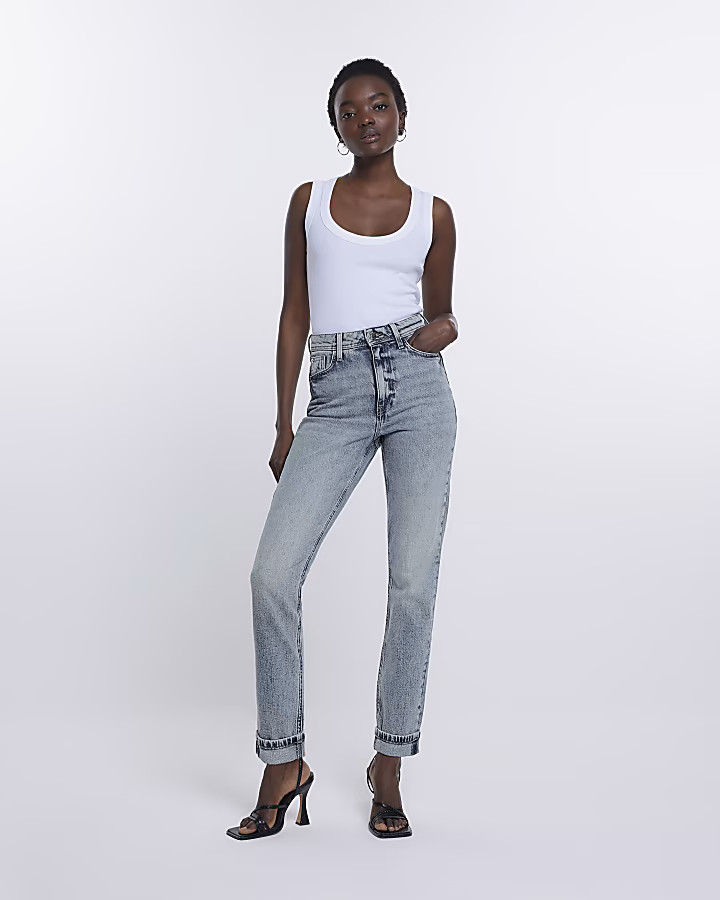 Blue high waisted mom jeans | River Island (UK & IE)
