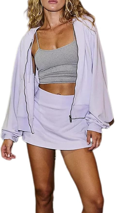 Halfword 2 Piece Skirt Sets for Women Long Sleeve Zip Up Hoodie and Skirt Lounge Matching Sets Ca... | Amazon (US)