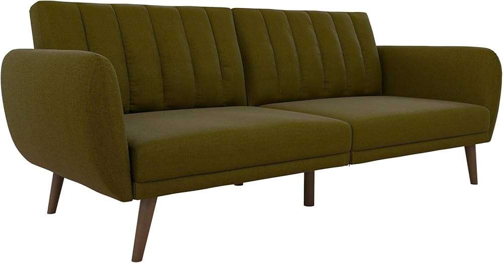 Novogratz Brittany Sofa Futon, Premium Linen Upholstery and Wooden Legs, Green Linen | Amazon (US)