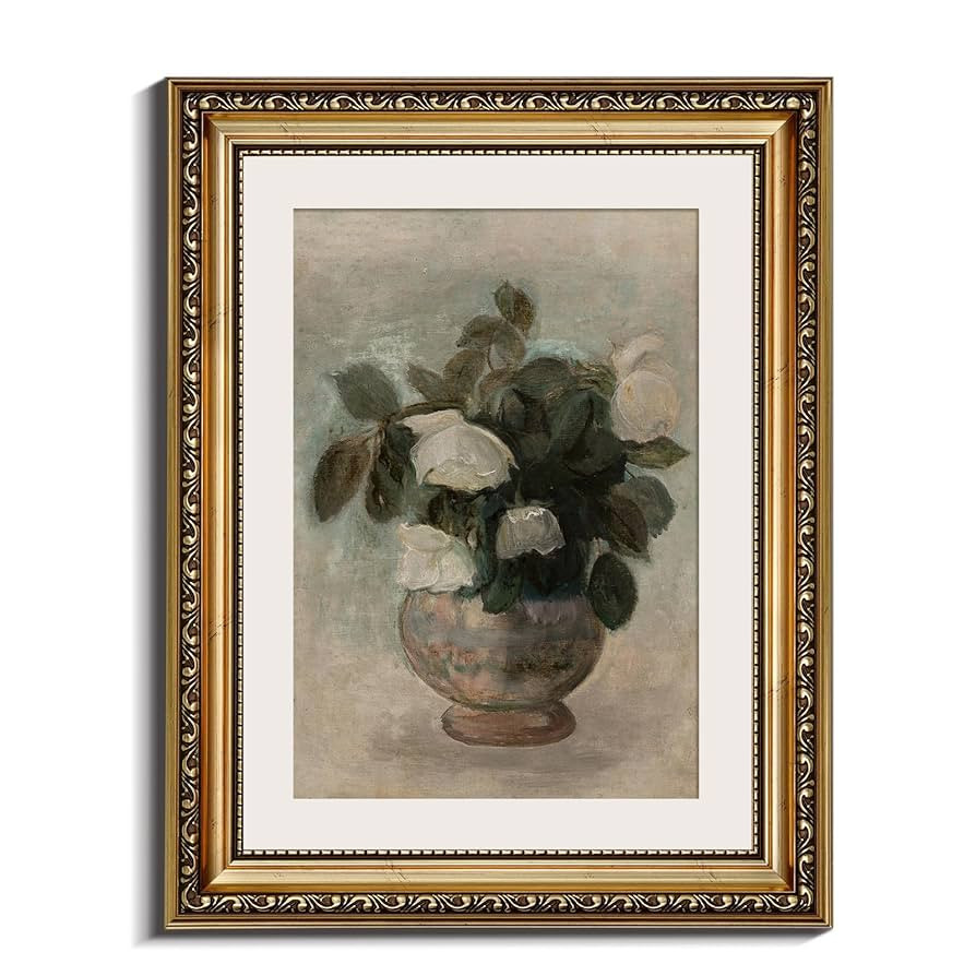 InSimSea Retro Gold Framed Wall Art, Home Room Rose Flower Vintage Wall Decor, Canvas Print Artwo... | Amazon (US)