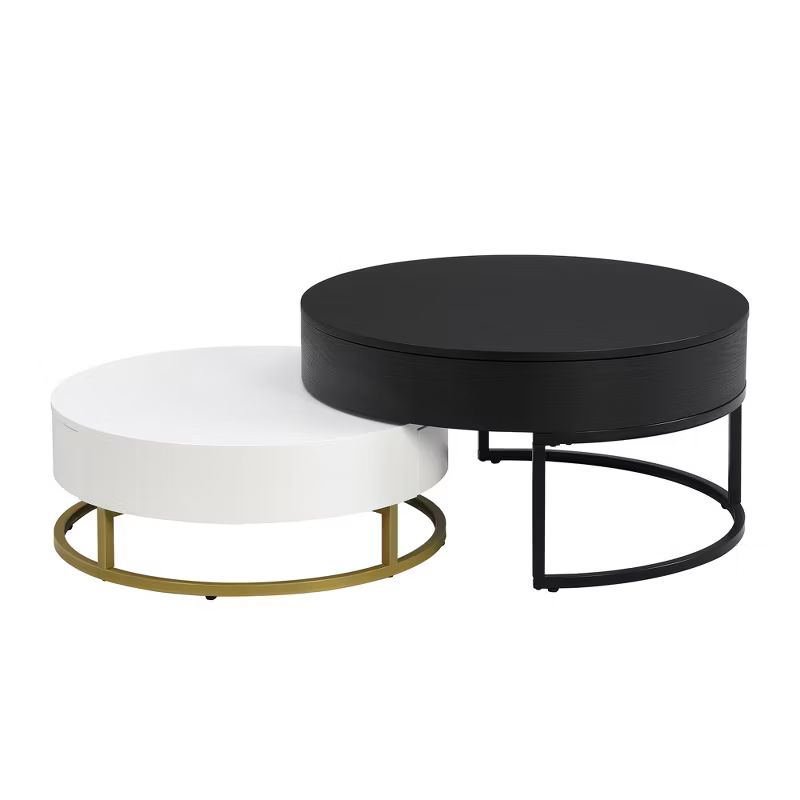 Modern Round Nesting Coffee Table, Lift-top Cocktail Table with 2 Drawers-ModernLuxe | Target