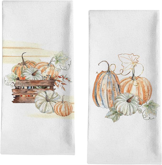 Seliem Fall Blue Pumpkin Patch Decorative Kitchen Dish Towel, Autumn Wooden Fence Bath Tea Bar Ha... | Amazon (US)