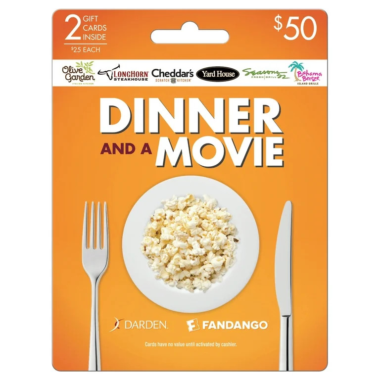 Darden Fandango Dinner And Movie $50 Gift Card | Walmart (US)