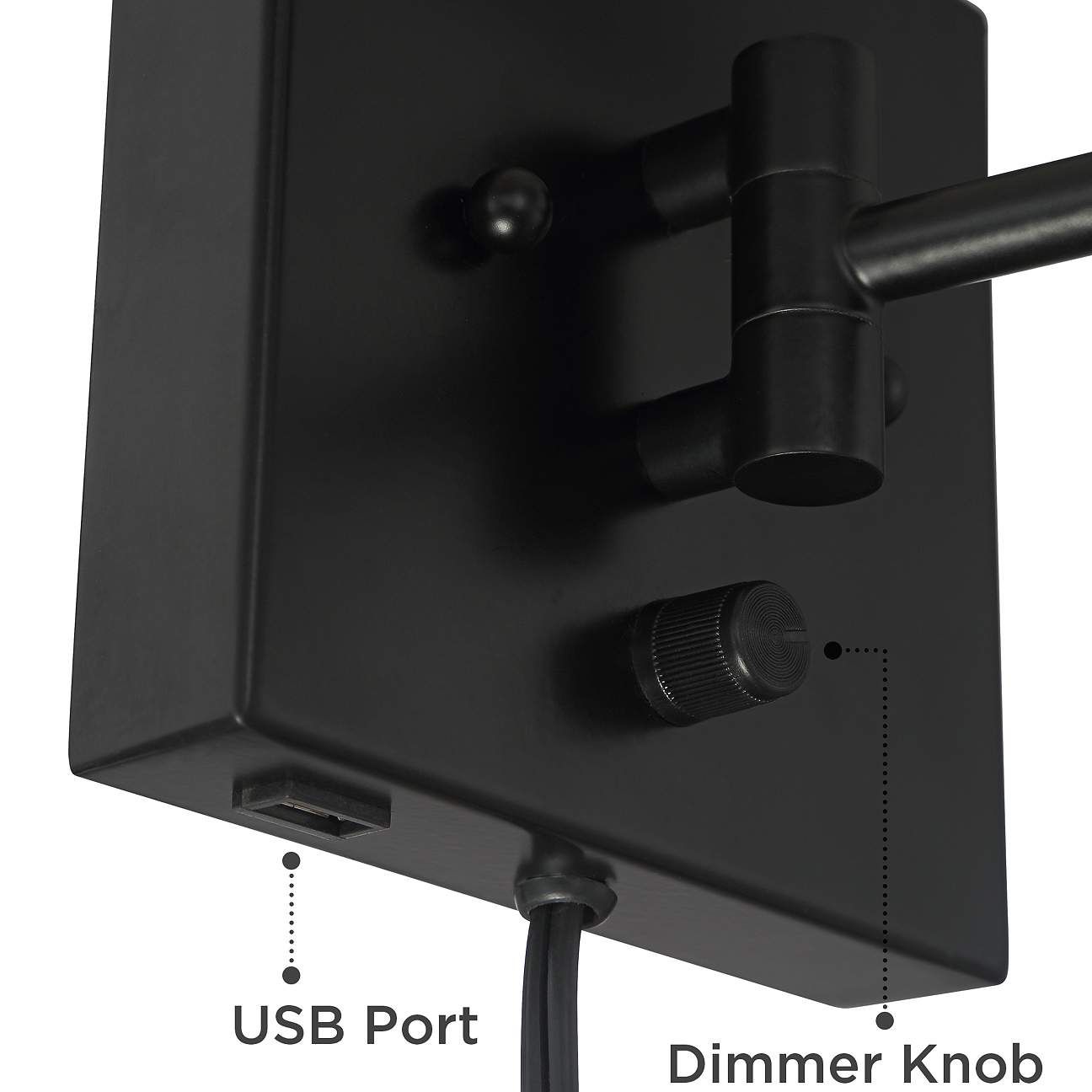 Lanett Black Plug-in Swing Arm Wall Lamps Set of 2 with USB Port - #86F56 | Lamps Plus | Lamps Plus