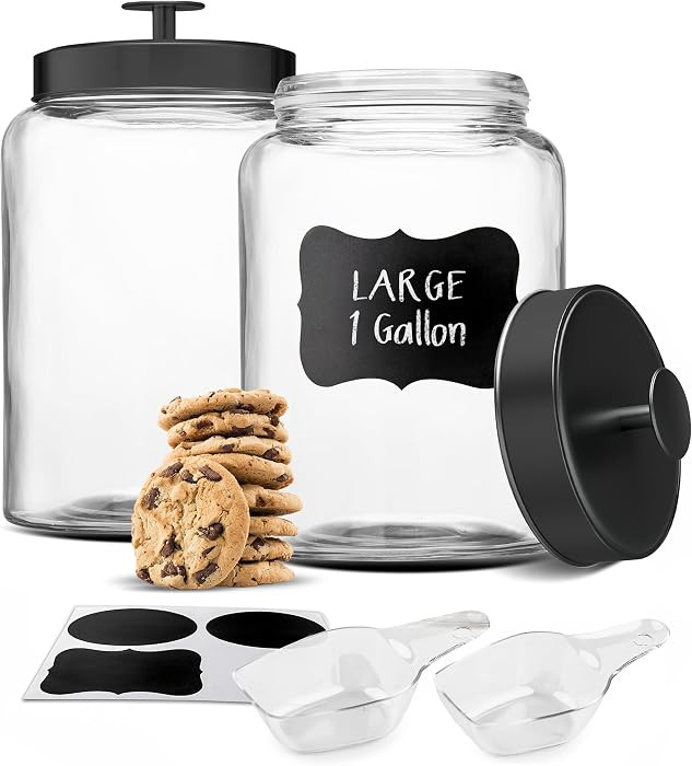 KooK Glass Storage Containers with Lids, Glass Jar with Lid, 1 Gallon, Set of 2, Glass Canister, ... | Amazon (US)