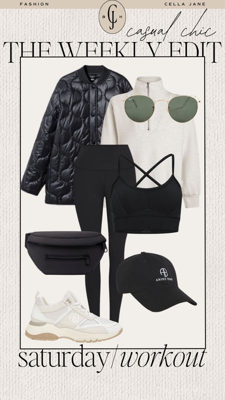 The Cella Jane weekly style edit. Casual chic. Saturday post workout. Quilted jacket, half zip, sports bra, leggings, sneakers, hat, belt bag. #styleinspiration #casualstyle

#LTKstyletip #LTKfit