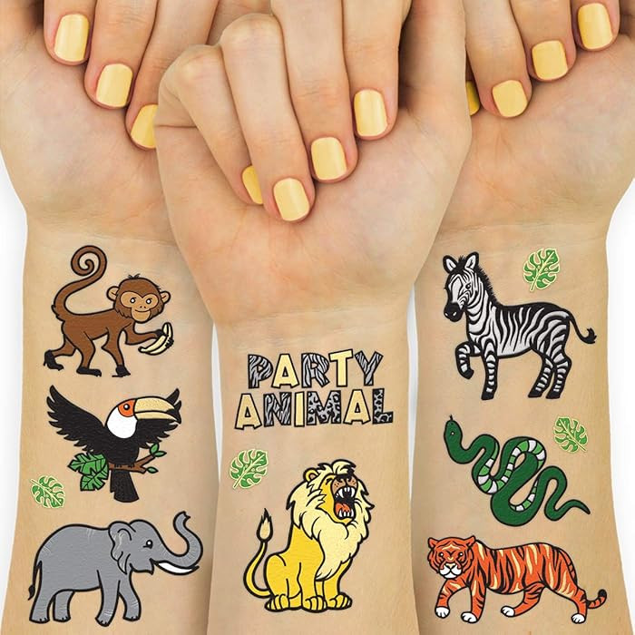 xo, Fetti Jungle Temporary Tattoos for Kids - 30 styles | Zoo, Boys + Girl Craft, Birthday Party ... | Amazon (US)