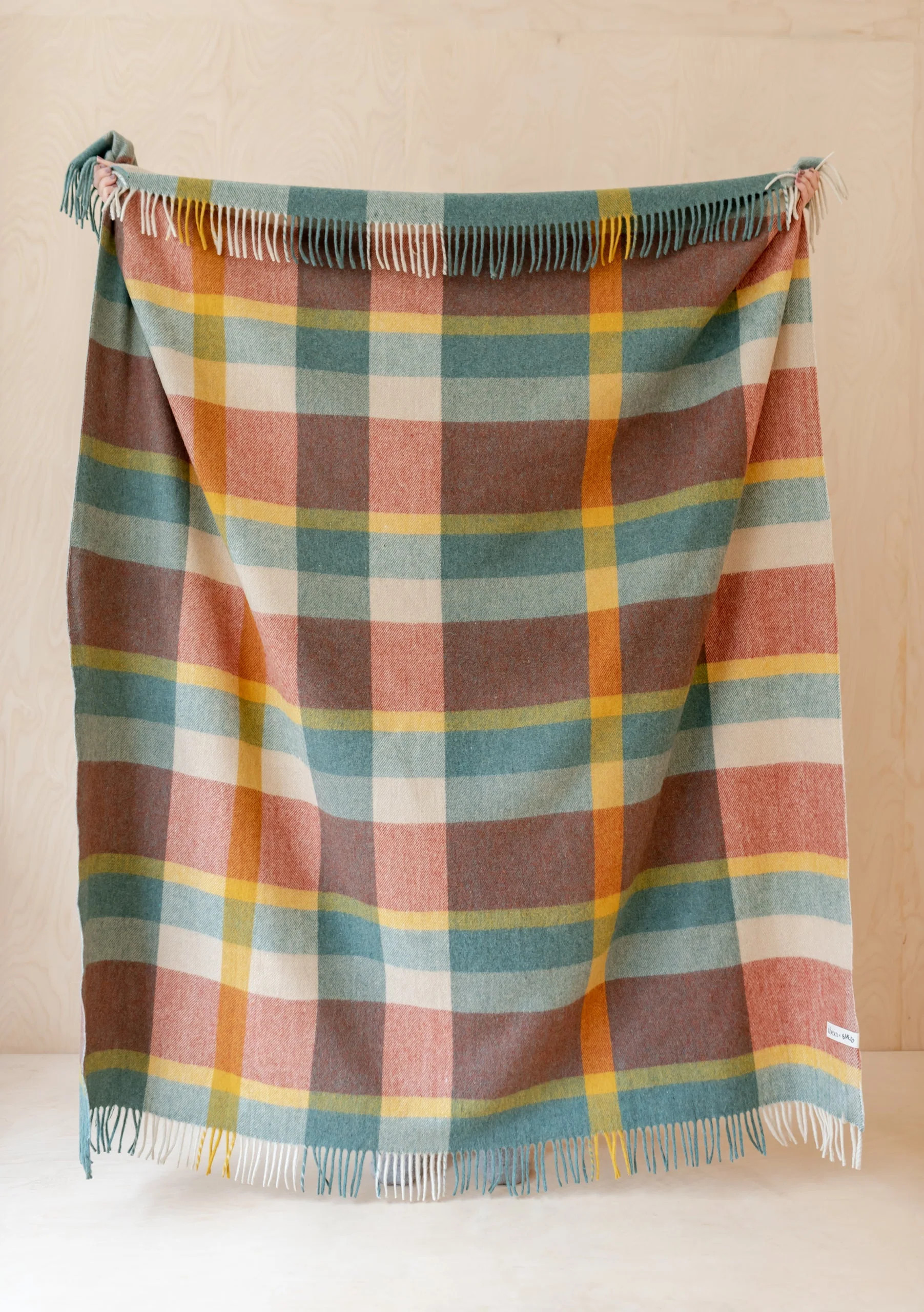 TBCo x Banjo Recycled Wool Blanket in Sage Block Check | The Tartan Blanket Co.