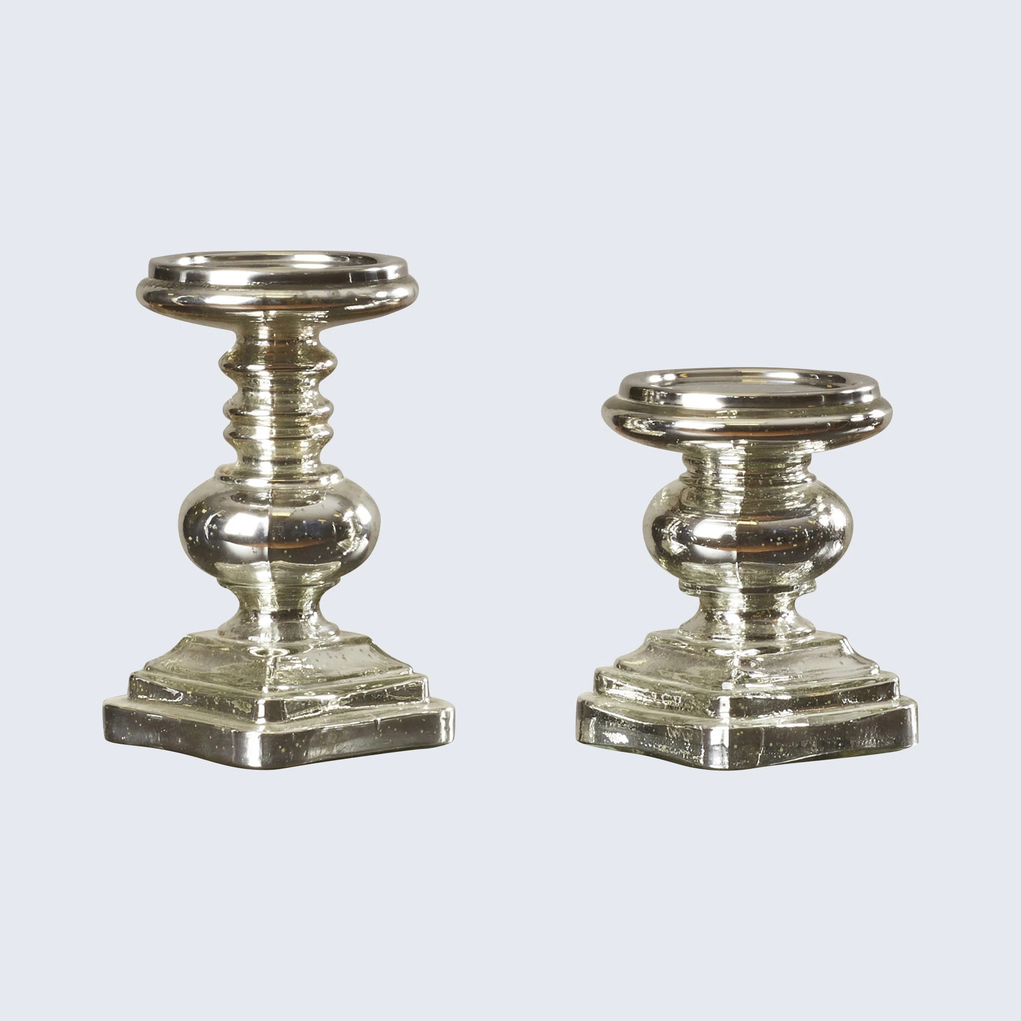 Ophelia & Co. Glass Handmade Turned Style Pillar Candle Holder with Faux Mercury Glass Finish 2 -... | Wayfair North America