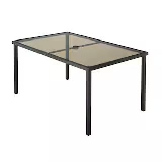 60 in. x 38 in. Mix and Match Rectangular Steel Outdoor Patio Dining Table with Smoke Glass Top | The Home Depot