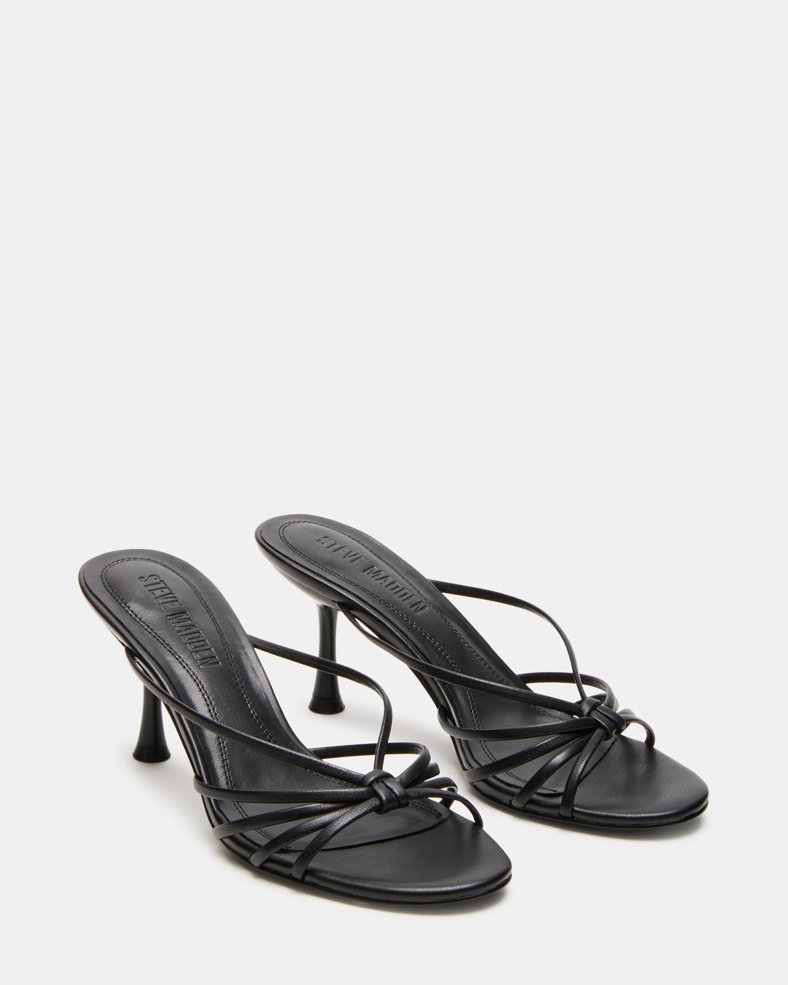 EDNA Black Leather Strappy Mule Women's Heel | Steve Madden (US)