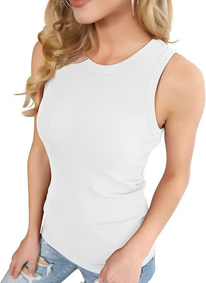 HWOKEFEIYU Women's Summer Sleeveless Basic Cami Top Shirt Slim Knit Ribbed Tank Tops | Amazon (US)