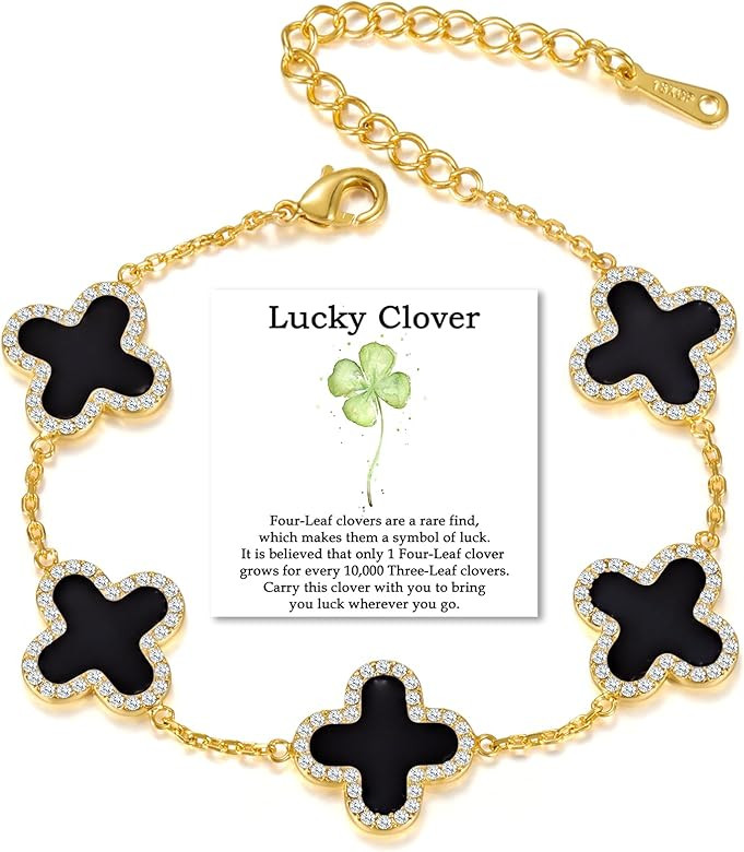 Clover Bracelet for Women 18K Gold Four Leaf Pink Lucky Link Clover Bracelets, Trendy Bracelets S... | Amazon (US)