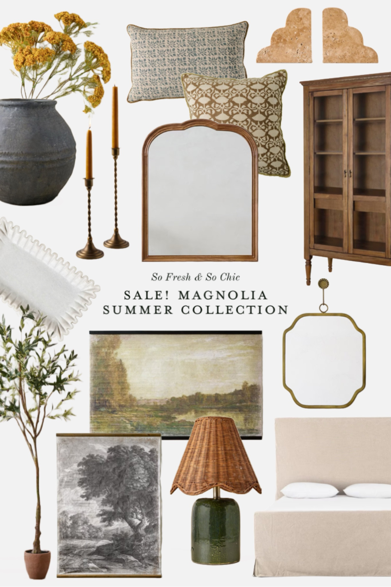 SALE! Magnolia Summer collection is full of super cute decor!
-
Home decor sale - affordable home decor - turned leg coffee table with drawers - turned leg glass door cabinet - large fireplace mirror - small wall mirror - black concrete vase - large wall tapestry - faux olive tree 84” - scalloped rattan lamp shade - green ceramic
Lamp - table lamp sale - slip covered bed - ruffled marble tray - printed throw pillow covers - taper candle holders - candle stick holder - faux flowers yellow - magnolia home decor - living room decor - bedroom decor -
Shelf styling ideas 

#LTKHome #LTKFindsUnder100 #LTKSummerSales
