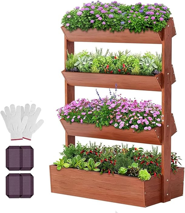 DoCred Vertical Wooden Raised Garden Bed, 4 Tier Garden Planters Freestanding Wood Plant Stand Fl... | Amazon (US)