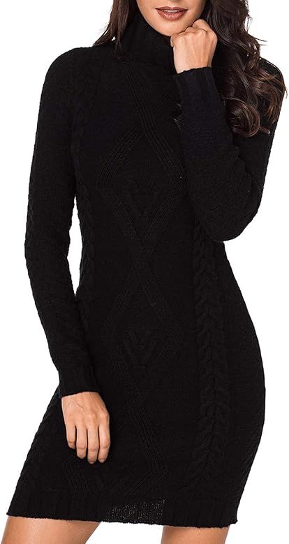 LaSuiveur Women's Slim Fit Cable Knit Long Sleeve Sweater Dress | Amazon (US)
