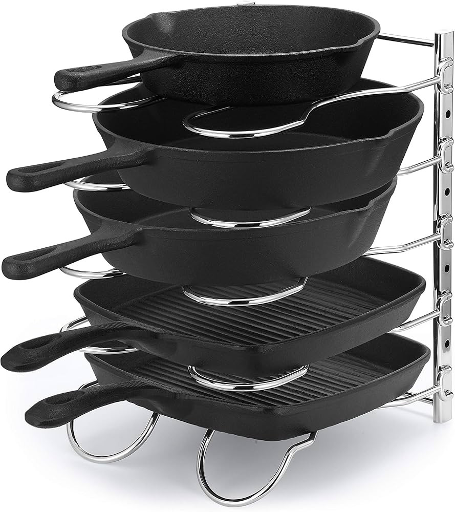 CAXXA Heavy Duty Pan Rack, Pot Lid Rack, Kitchen Cabinet Pantry Cookware Organizer Rack Holder wi... | Amazon (US)