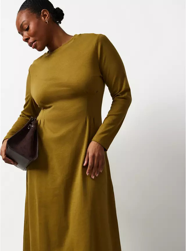 Khaki Cinched Interlock Jersey Dress 22 | Tu Clothing