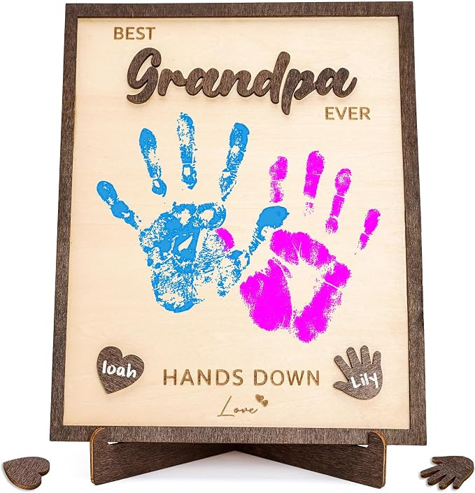 Best Grandpa Ever Gifts - Personalized Wooden Handprint Plaque, DIY Keepsake Craft Kit from Grand... | Amazon (US)