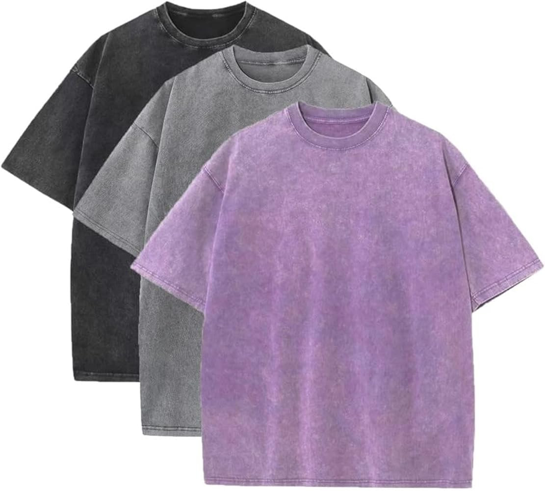 3 Pcs Men's Oversized Heavy Cotton Summer T-Shirts Vintage Tee Loose Fit Short Sleeve Casual Tshi... | Amazon (US)