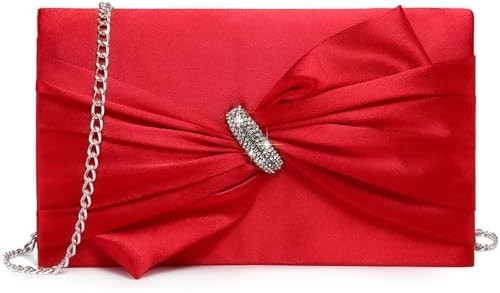 Dasein Women Elegant Satin Bow Flap Evening Bag Rhinestone Clutch Purse Handbag Formal/Wedding/Pr... | Amazon (US)