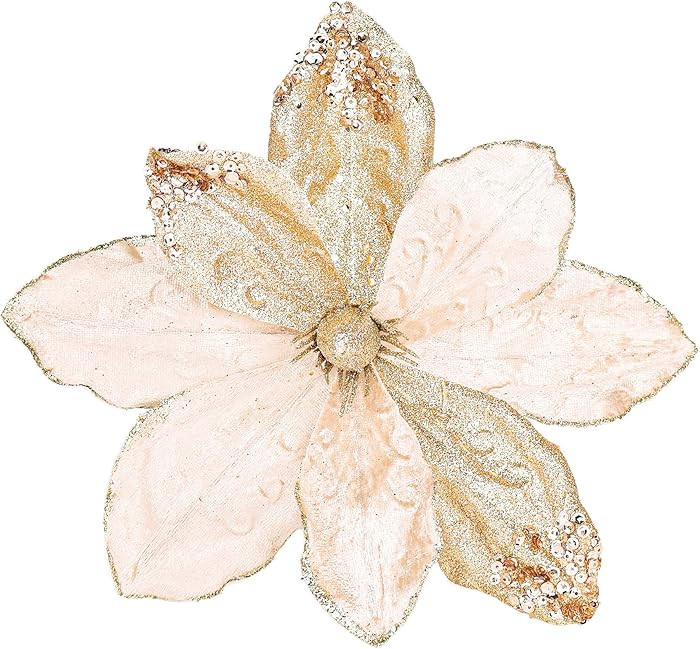 10" Velvet Poinsettias Artificial Christmas Flowers, 6pcs Large Glitter Christmas Poinsettia Pick... | Amazon (US)