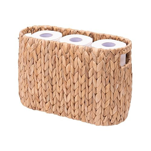 MINHKUST Wicker Toilet Paper Storage Holder with Built-in Handles, Toilet Paper Holder for up to 6 Mega Rolls, Water Hyacinth Toilet Paper Baskets Bathroom Accessories Organizer | Amazon (US)