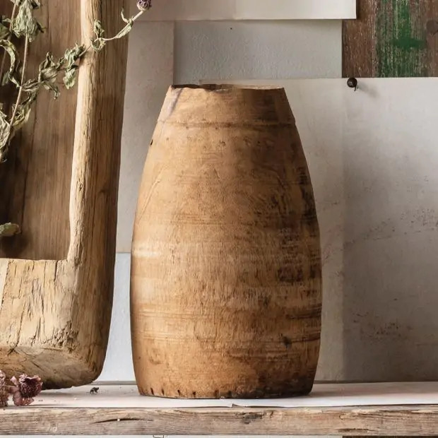 Hand Crafted Wood Cylinder Vessel | Antique Farm House