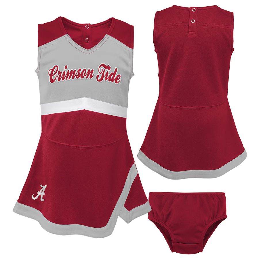 Alabama Crimson Tide Girls Toddler Two-Piece Cheer Captain Jumper Dress & Bloomers Set - Crimson/... | Fanatics