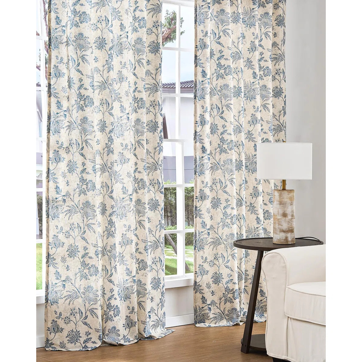 Linen Blend Semi Sheer Pod Pocket Floral Patterned French Country Curtains (Set of 2) | Wayfair North America
